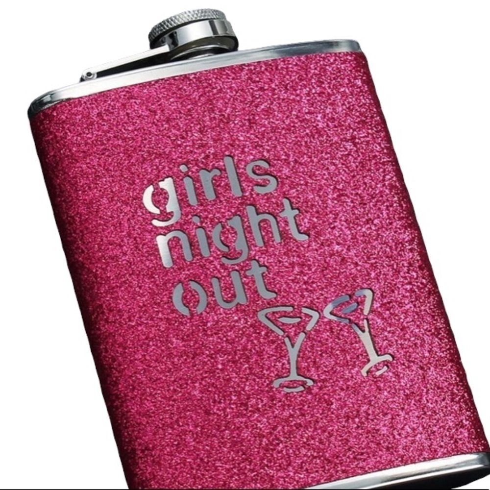 Girls Night Out Rose Pink Glitter Stainless Steel Pocket Flask 240ml Portable
